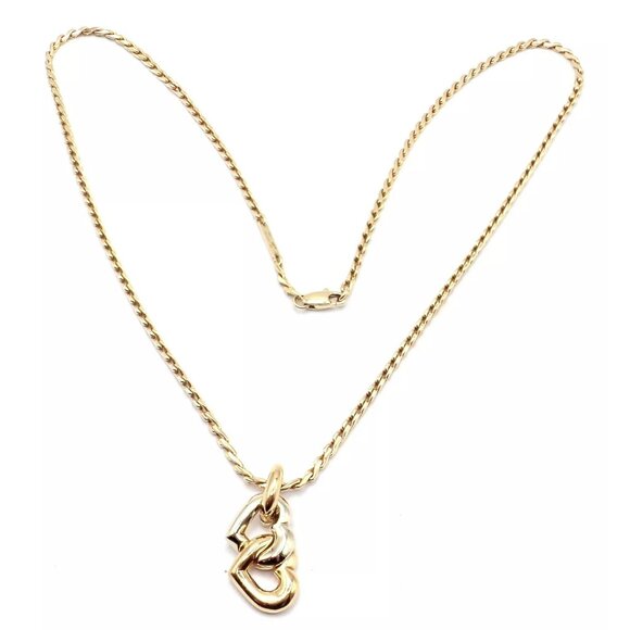 Authentic! Cartier 18k Yellow White Gold Double Heart Pendant Chain Necklace - Picture 3 of 11